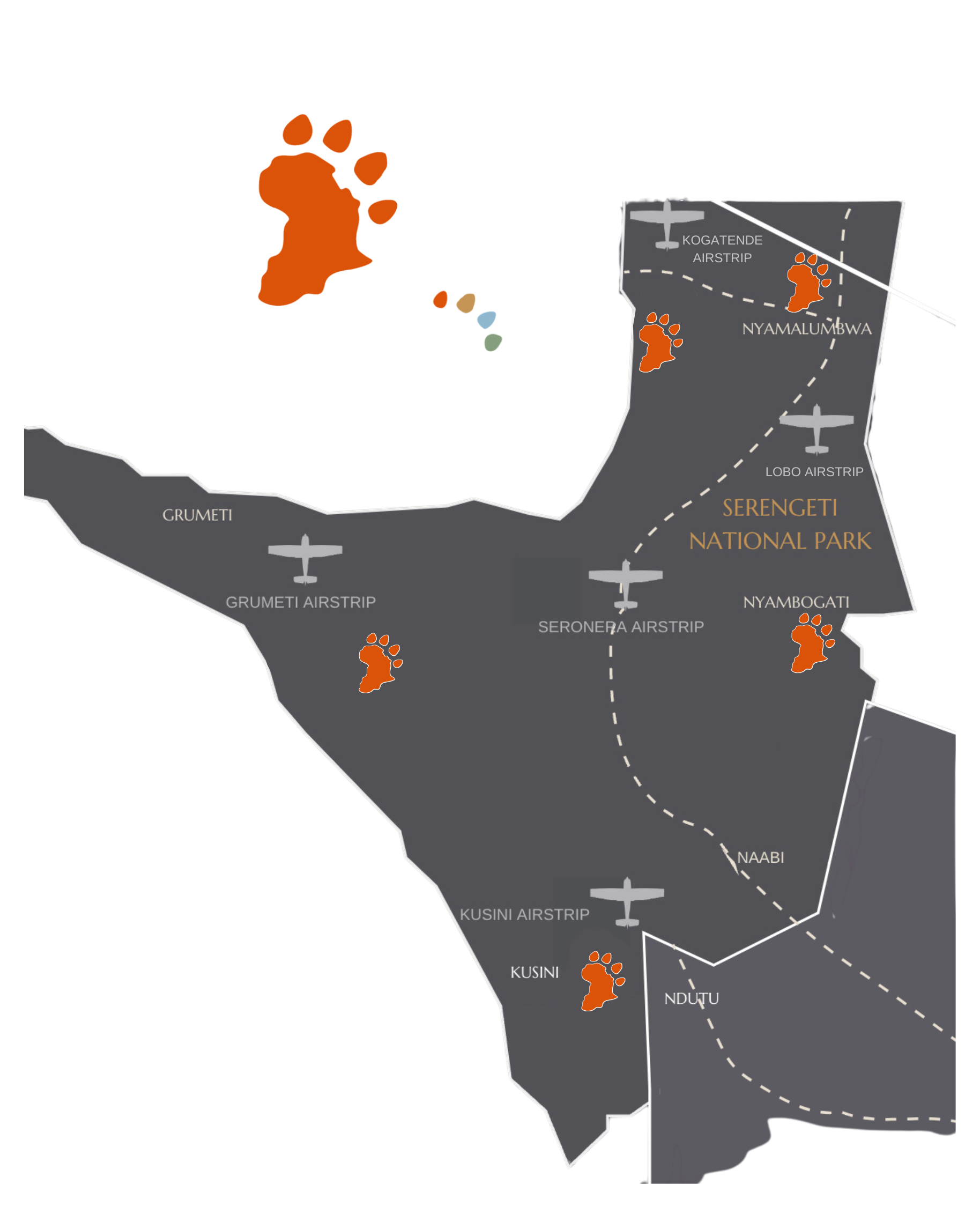Map of Serengeti National Park and location of Wayo Africa Camps